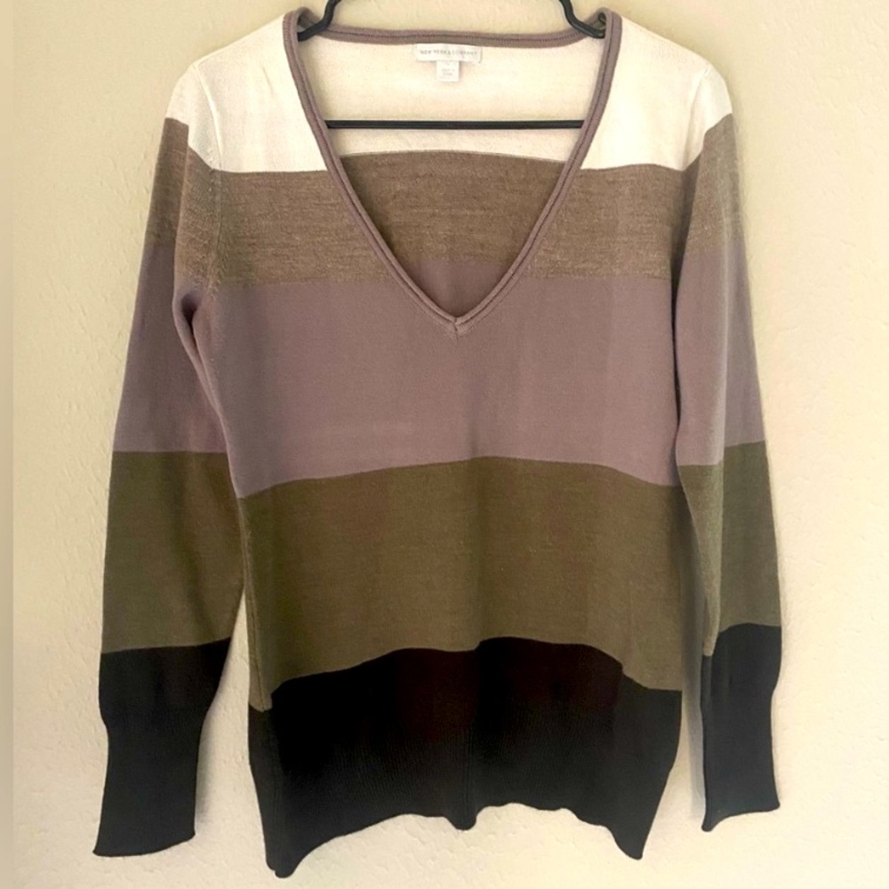 New York & Co Tricolor Sweater Top Sz M